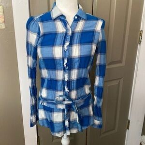 AMERICAN Eagle Ruffled Flannel Button Down with Tie Waist size 2